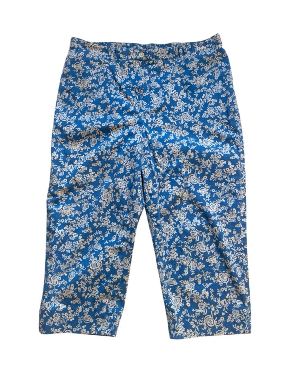 Lauren Ralph Lauren 16w Cropped Pants Capris Floral Blue Cottage French Country